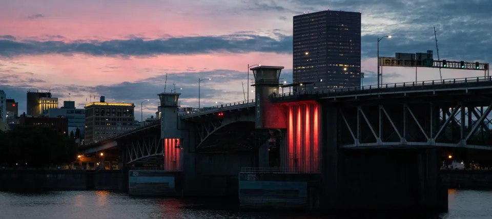 Morrison Bridge lit orange for gun safety