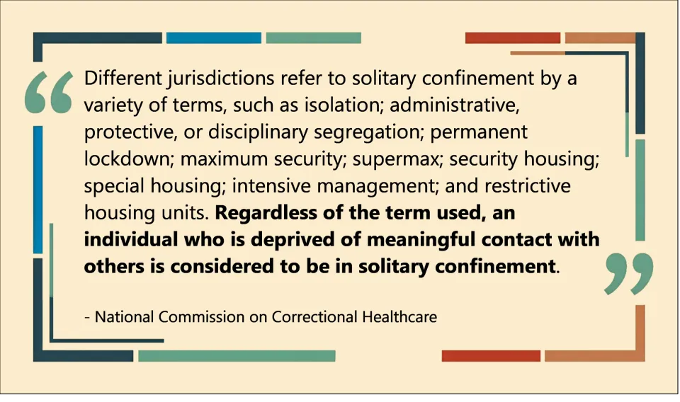 National Commission on Correctional Healthcare discussion of different terms for solitary confinement