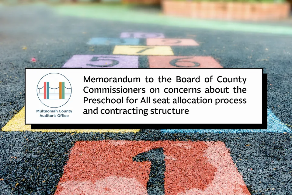 Concrete with color numeric boxes with text that says, "Memorandum to the Board of County Commissioners on concerns about the Preschool for All seat allocation process and contracting structure "