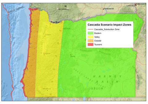 Cascadia Scenario Impact Zones map