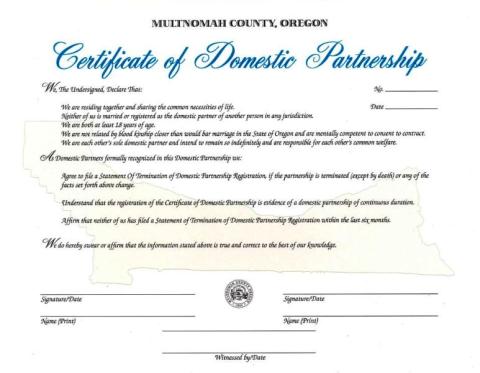 County Domestic Partnership Certificate