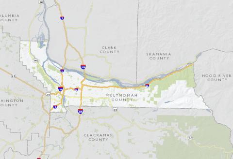 Map showing boundaries of Multnomah County