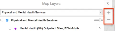 Zoom in or out on the map with the plus and minus signs