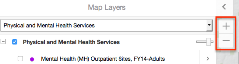 Zoom in or out on the map with the plus and minus signs