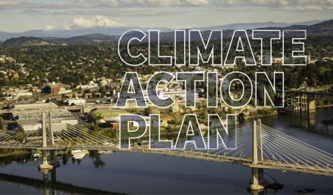 Climate Action Plan 2015 Cover Page Tillikum Crossing over Willamette River Portland