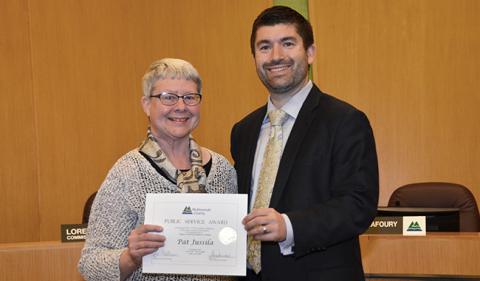 Pat Jussila (left) with Commissioner Jules Bailey