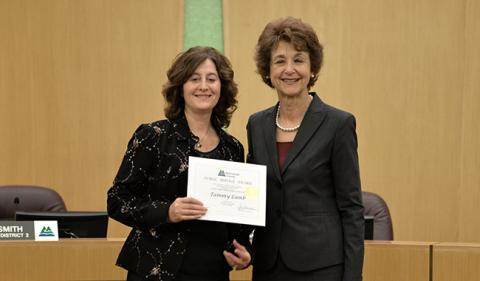 Tammy Lamb (left) with Commissioner Diane McKeel