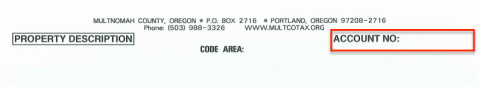 You can find your account number or property ID at the top of your tax bill