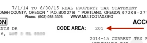 The tax levy area is located next to the words Code Area at the top of the page