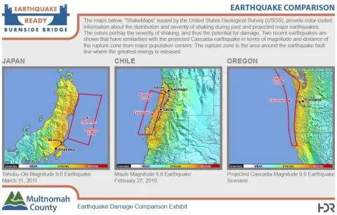 Comparison of earthquake zones in Japan, Chile and the Pacific Northwest