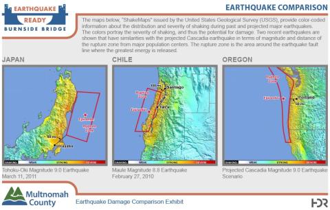 Comparison of earthquake zones in Japan, Chile and the Pacific Northwest