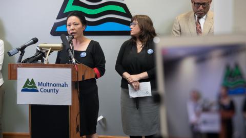 Commissioner Lori Stegmann was joined by Portland City Commissioner Chloe Eudaly and reps from Unite Oregon, Latino Network, the Coalition of Communities of Color and more.