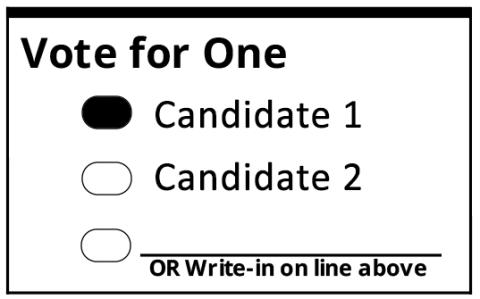 Marking Correctly on a ballot. A oval filled in.