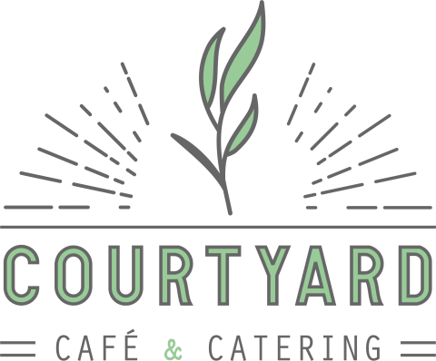 Courtyard Cafe dark text green leaf