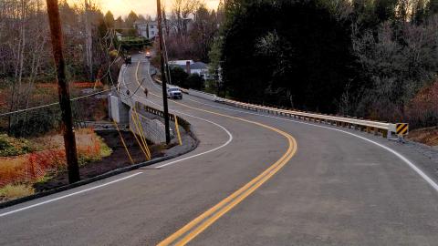 Looking down Cochran Road at new bridge