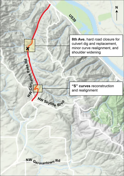 Map graphic showing road closure described in text.