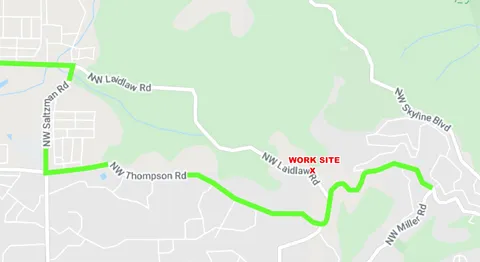 Map graphic showing detour route described in the text.