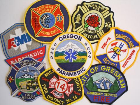 collage of paramedic uniform patches