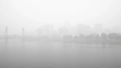 Portland Waterfront barely visible on Sept. 15 from record-breaking wildfire smoke.