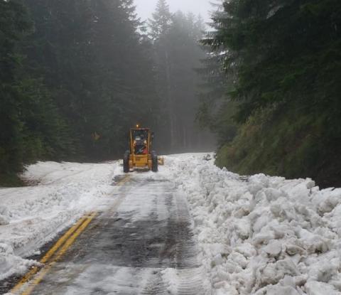 Snow removal on upper Larch Mountain Road, May 2021