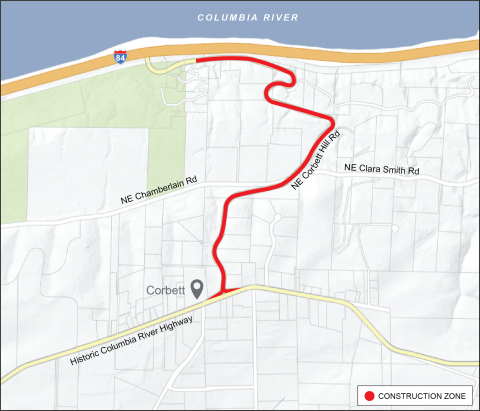 Map showing Corbett Hill Road which will be repaved in September 2021.
