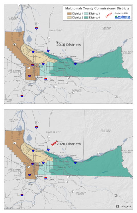 two maps: a map of the current boundaries and a map of the proposed changes, for comparison.