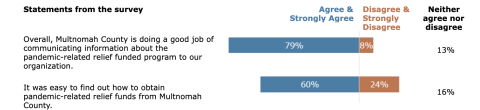 Table showing total responses in percentages to survey statements