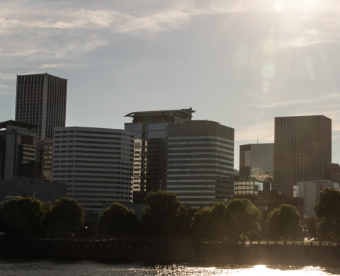 Image of Willamette River and downtown Portland on a sunny day