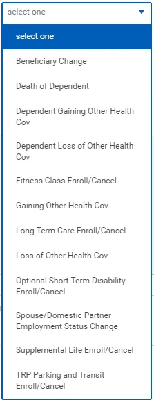 Change Benefit Event Type Options