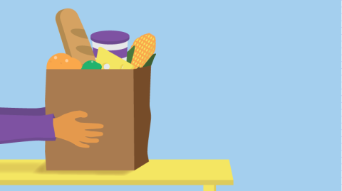 Illustration of hands holding groceries