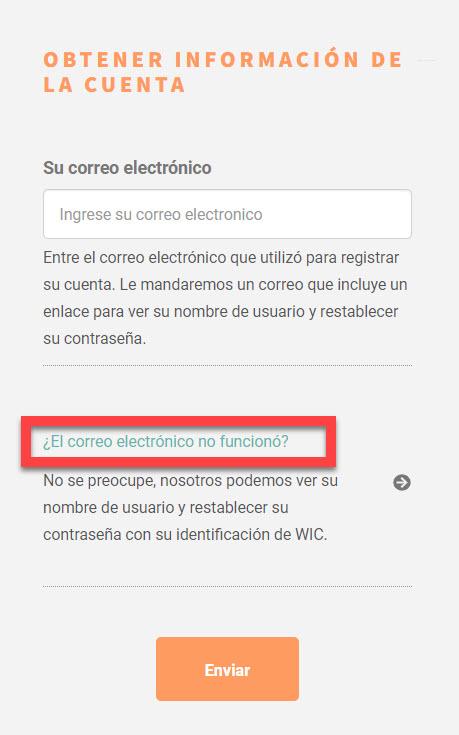 Spanish language "¿El correo electrónico no funcionó?" highlighted