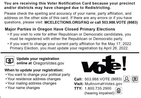 Voter Notification Card