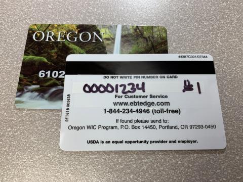 front and back view of WIC benefits card showing ID number