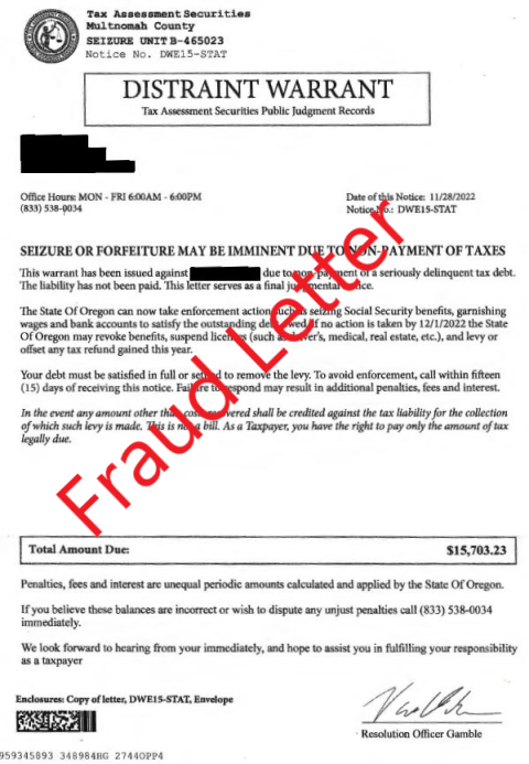 Fake Warrant Letter