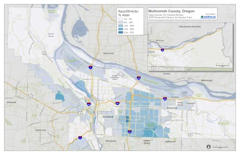 Multnomah County Percent Asian 2020 Census Tract