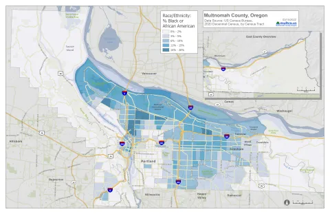 Multnomah County Percent Black/African American 2020 Census Tract