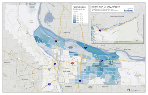 Multnomah County Percent Hispanic or Latino 2020 Census Tract