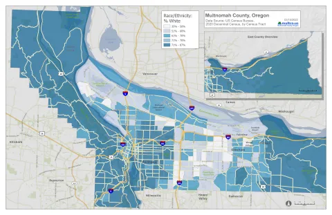Multnomah County Percent White 2020 Census Tract