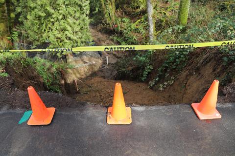 Landslide and erosion at Rock Creek Road in western Multnomah County