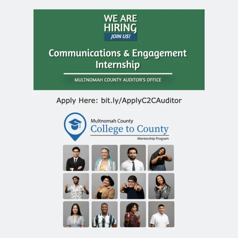 a collage photo of 12 college to county interns at Multnomah County