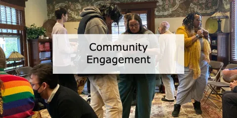 County staff talking with college students at Reed College