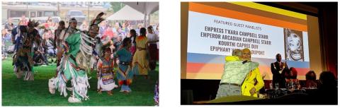 Photo on left, 50th Delta Park Powwow and photo on right, Race Talks: Uniting to Break the Chains of Racism.