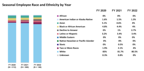 Seasonal Employee Race and Ethnicity by Fiscal Year