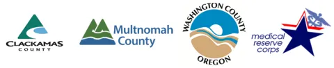 Multnomah, Washington, and Clackamas county and Medical Reserve Corps logos
