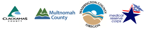 Multnomah, Washington, and Clackamas county and Medical Reserve Corps logos