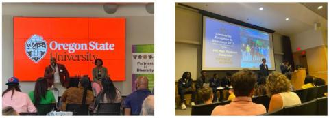 Photo on left, Partners in Diversity: Joint Asian Pacific Islander and Black Community Resource Group, photo on right, Word is Bond: Community Exhibition and Showcase.