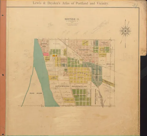 Phần 11 từ tập bản đồ Portland của Lewis và Dryden. Nó thể hiện ranh giới bất động sản, bản đồ quy hoạch, các khu vực bổ sung từ đường Division về phía nam đến ranh giới thành phố và từ sông Willamette về phía đông đến ranh giới thành phố.