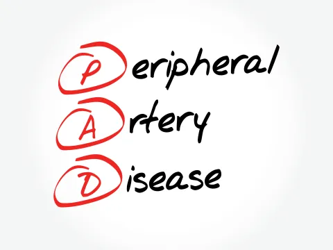 the words peripheral artery disease with the letters P, A, and D circled