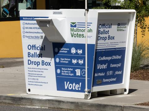 Front entrance sign that says Multnomah County Elections