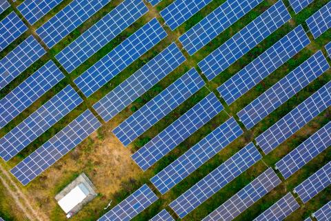 A solar panel array generates electricity